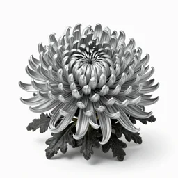 silver chrysanthemum, high detail photograph, full body, isolated on a pure white background, centered, entire subject in frame, sharp focus, soft studio lighting