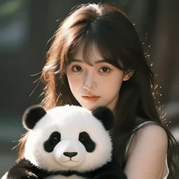 an anime girl with a stuffed panda