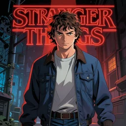 Finn WolfHard with Stranger Things in comic style, hq, 4k