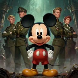 portrait of mickey mouse, epic, tragic, military art, fantasy, dieselpunk, hd shot, digital portrait, beautiful, artstation, comic style, by artgerm, guy denning, jakub rozalski, magali villeneuve and charlie bowater