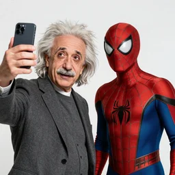 Albert Einstein take selfie with spiderman
