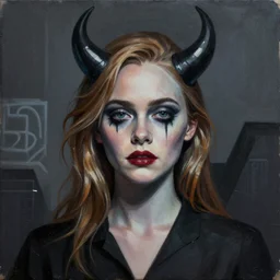 Elle Fanning in hell picture by Sachin Teng, asymmetrical, dark vibes, Realistic Painting , Organic painting, Matte Painting, geometric shapes, hard edges, graffiti, street art:2 by Sachin Teng:4