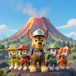 paw patrol on a volcano. award winning awesome landscape photo