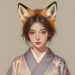 A potrait of a beautiful woman with fox ears wearing a kimono, digital painting, by Stanley Artgerm Lau, WLOP, Rossdraws, LeraPi, and Sakimichan, digtial painting, trending on ArtStation, deviantart, SFW version