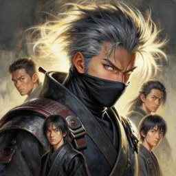 a monsterish ninja warrior, flowing backlit hair, character closeup, beautifully designed character, award winning collaborative painting by geg ruthowski, alphonse murac, craig mullins, ruan jia, wlop, yoji shinkawa, collaborative artwork, exquisitely high quality and detailed