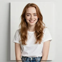 smiling girl wearing jeans and white tshirt | | fine - face, emma stone, realistic shaded perfect face, fine details. realistic shaded lighting poster by ilya kuvshinov, artgerm, and greg rutkowski and magali villeneuve