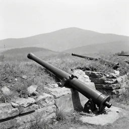 1 5 5 mm artillery in trenches with a beautiful background of hills and mountains, black and white photography, 1 9 2 5