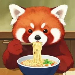 anthropomorphic red panda eating ramen, anime by Katsuhiro Otomo