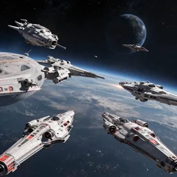star wars return of the jedi space battle in the style of modern cgi, hyper realistic, detailed, unreal engine, wide shot, vfx, space ships, space, 4 k