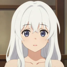 high quality anime visual of a cute girl with white hair in her room interior, by makoto shinkai, crunchyroll, pixiv, danbooru, hd, detailed anime face, cel shaded, smoothed lip line, digital art, ambient lighting