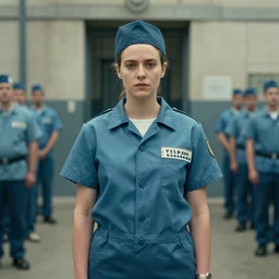 Lea Seydoux as a prison guard in a french prison in a Wes Anderson Movie