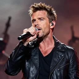 epic cinematic close up artwork of dave gahan performing live on a battlefield to medieval warriors by greg rutowski, 4 k, sun rays, masterpiece