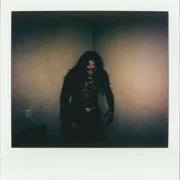 cursed polaroid photograph of a malevolent entity in the corner of a dimly lit room