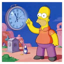 a soviet propaganda poster depicting homer simpson discovering time travel