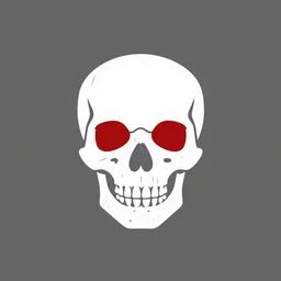 minimalist logo of a skull with red eyes like the terminator (1984), gritty atmosphere, oppressive