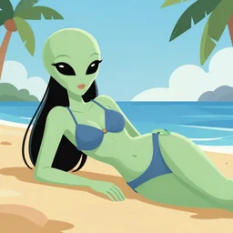 alien beautiful hybrid woman laying on beach highly detailed vector art cell shaded pretty ilya kushinov