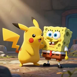 Pikachu attacking Spongebob