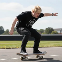 Boris Johnson riding a skateboard