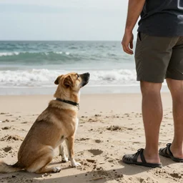 dog getting stoned with owner on the beach watching the world end