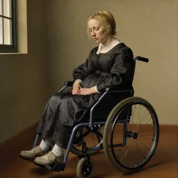 a sad woman in a wheelchair, by Jan van Eyck