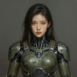 a professional painting of a beautiful young female, clothed in cybernetic military armor, olive skin, long dark hair, beautiful bone structure, symmetrical facial features, intricate, elegant, digital painting, concept art, smooth, sharp focus, illustration, from Bioshock, by Ruan Jia and Mandy Jurgens and Artgerm and William-Adolphe Bouguerea