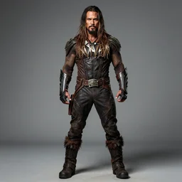 full body portrait, kraven the hunter, jason momoa, symmetrical, ultra realistic face nikon d 8 5 0. sigma 8 5 mm f 1. 4 dg hsm a. aperture f / 3. 5. shutter speed 1 / 6 0. iso 1 6 0 0