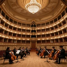 the hall of the royal theater, where the orchestra is playing