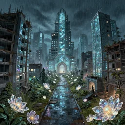 a beautiful very detailed illustration of pathway urbex city unfinished building by pieter bruegel the elder, gem scumm bar rainy fantasy made of glass tron at night fisheye retro crystal flowers lightpaint landscape azeroth anime, archdaily, wallpaper, highly detailed, trending on artstation.
