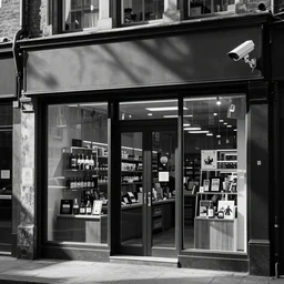 surveillance Cam Video, the store, black and white with mixed noise,
