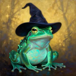 Bioluminescent, portrait of frog wearing wizard hat,  very intricate , trending on artstation , very elegant, in the golden hour by Dan Mumford and Moebius and Daniel Merriam, Trending on Artstation, oil on Canvas by Elena Zhurikhina and Goro Fujita and Charlie Bowater, octane render, 4k, 8k, HD
