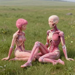 👧🏽♥👧🏻 sitting on field, made by ilya kuvshinov and artgem lau, inspired in made in abyss anatomically correct