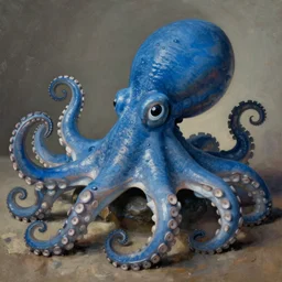 blue octopus. detailed. deep. masterpiece. rene magritte