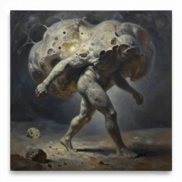 a shapeless cosmic entity collapsing reality as it walks across it, oil on canvas