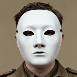 portrait of man with rorschach mask, ww1 photo, grainy, high detail, high resolution,