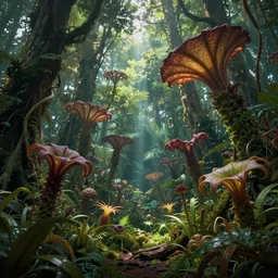 Forest of man-eating carnivorous plants in the jungles of Venus. Pulp sci-fi.