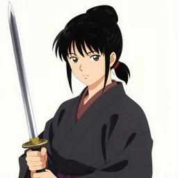 portrait of a young samurai feminine hero, holding her sword, by yoji shinkawa, high quality, extra details, realism, ornate, colored, silver chain, brown eyes, vivid, sunlight, red headband, painting, cybernetics, military
