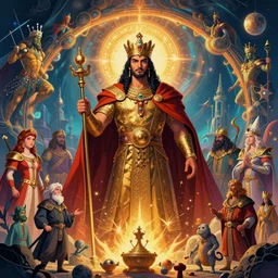 a majestic photograph of the king of agharta, land of advanced races, hollow earth infographic with illustrations, vibrant colours, dynamic lighting, digital art, fantastically beautiful, illustration, aesthetically inspired by leonardo da vinci, trending on artstation, art by by philippe druillet, albrecht durer, konstantinas ciurlionis, sir john tenniel, 8 k