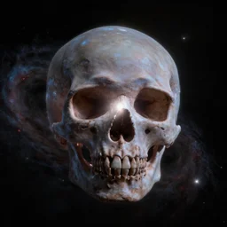 deep space skull shaped galaxy as seen by space telescope, highly detailed photo