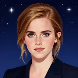 portrait of emma watson drawn by artgerm, stars in the night sky background, digital artwork by karol bak and rhads