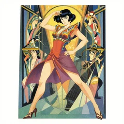 ( ( dither ) ), editorial illustration portrait of kusanagi motoko posing, dynamic pose, modern art deco, colorful, ( ( mads berg ) ), christopher balaskas, victo ngai, rich grainy texture, detailed, dynamic composition, wide angle, moebius, matte print, volumetric, 1 9 7 0 s