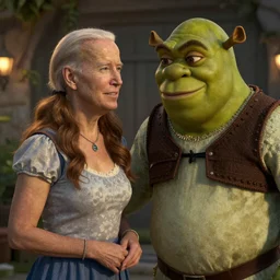 joe biden and belle delphine as shrek, cinematic chiaroscuro, photorealistic, unreal engine