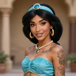 photo of princess Jasmine with tattoos, realistic, lifelike, high detail, 8k,