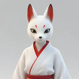 young albino kitsune maiko  in the style of hiroaki samura, unreal engine octane, red highlights,  portrait,detailed,