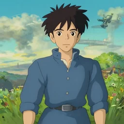 A still of Sam Hyde in Howl's Moving Castle, in the style of studio ghibli, rule for thirds, sigma male, cinematic, 🔥, hayao miyazaki, sam hyde cartoon