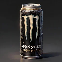 aluminian can of black monster energy drink, intricate and beautiful and elegant, highly detailed, digital painting, artstation, concept art, smooth and sharp focus, illustration
