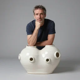 thinking mid aged man, art by andrew ferez, contemporary ceramics