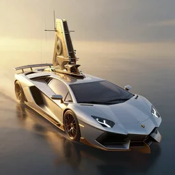 a lamborghini concept boat, battleship, ultra realistic, sci-fi, fantasy, intricate, highly detailed, digital painting, artstation, CGSociety, golden hour, epic lighting, concept art, smooth, sharp focus, art by greg rutkowski and syd mead