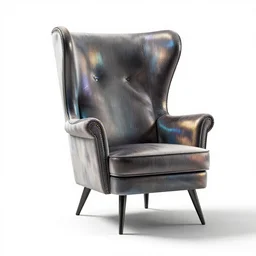holographic wingback chair, stylized 3d render, isolated on a pure white background, centered, entire object in frame, sharp focus, soft studio lighting