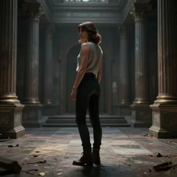 high quality portrait photo back into the chamber turning a woman standing in the middle, concept art by cedric peyravernay, cgsociety, neo - figurative, octane render, unreal engine 5, physically based rendering