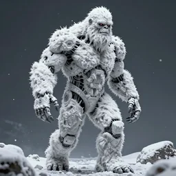 bigfoot detailed snowy white hyperrealistic cyborg in the style of kyle lambert